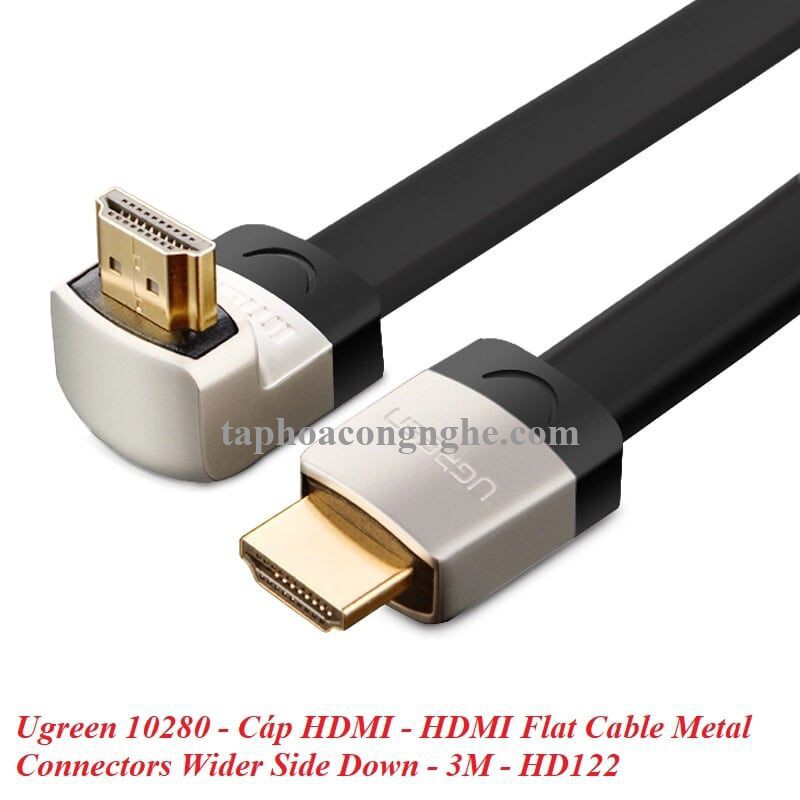 Ugreen 10280 3M màu Đen Cáp tín hiệu HDMI chuẩn 1.4 đầu góc 90 độ HD122 30010280